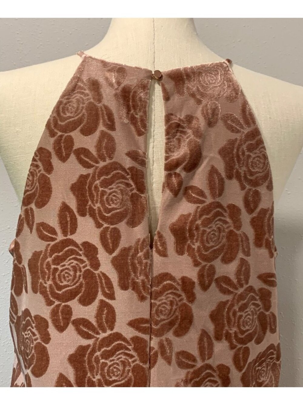Candies True Mauve Pleated Halter Swing Dress XL Floral Print Keyhole Lined NEW - Picture 3 of 16